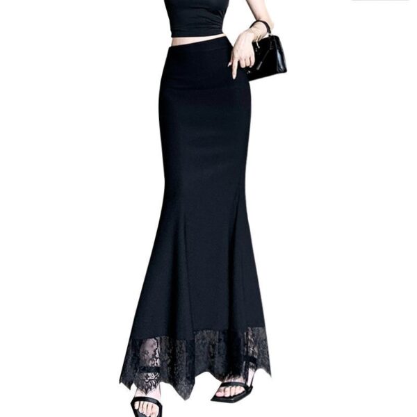 Womens Lace-Panel Sheath Skirt