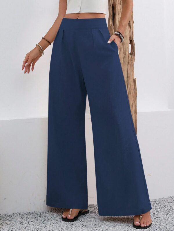2025 European And American Cross-Border Amazon Autumn Women's New Pocket High-Waisted Fashion Versatile Wide-Leg Pants Long Pants Commuting