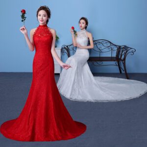 2099882025384.jpg Big Red Wedding Dress Bride Large Size Waist Fishtail Wedding Dress Fishtail Tail Korean Hanging Neck