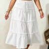 Amazon Cross-border European And American Layered Wood-ear Cake Skirt Drawstring Loose Slim-fit Mid-length Half-length