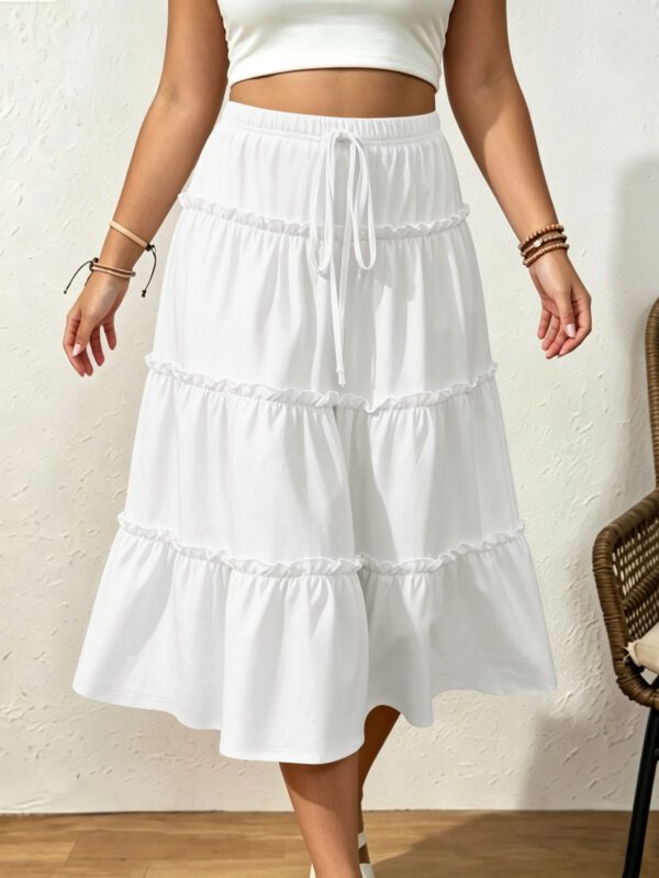 Amazon Cross-border European And American Layered Wood-ear Cake Skirt Drawstring Loose Slim-fit Mid-length Half-length