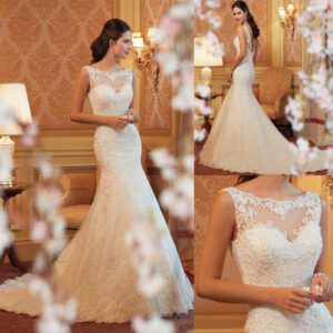 2149818595_1975508671.400x400.jpg Fishtail Wedding Dress Sleeveless Lace Evening Dress