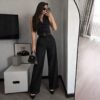 Bow-tie Lace-up Vest Top High-waisted Wide-leg Trousers