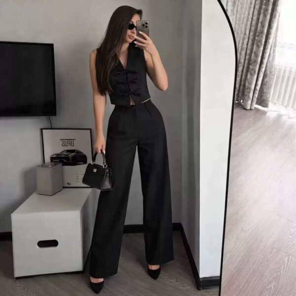 Bow-tie Lace-up Vest Top High-waisted Wide-leg Trousers