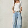 242aee63-1871-4931-85b3-fbdcbdd387e2.jpg High Stretch Mid-Rise Barrel Jeans Fashion Wide Leg Shape Women Casual Baggy Mid Waist Denim Jeans