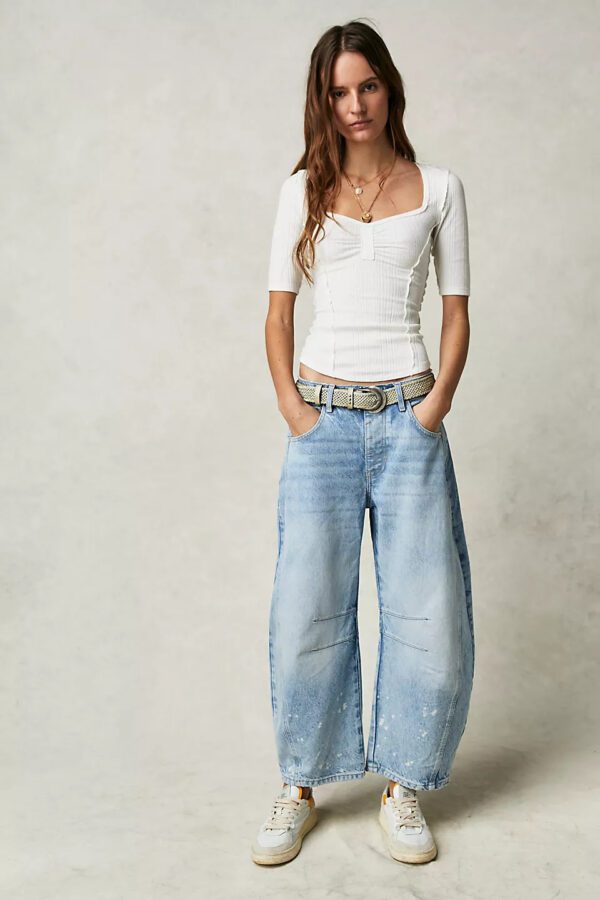 242aee63-1871-4931-85b3-fbdcbdd387e2.jpg High Stretch Mid-Rise Barrel Jeans Fashion Wide Leg Shape Women Casual Baggy Mid Waist Denim Jeans