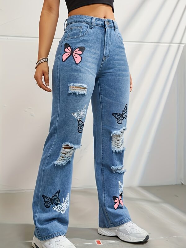 245c3dc8-e44a-4bf3-aeed-e39e8aec83c6.jpg High Waisted Straight Leg Jeans For Women Trendy Butterfly Print Ripped Distressed Denim Pants