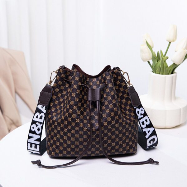 Printed Bucket Bag PU Multi Layer Soft Leather Women's Fashion Simple Shoulder Bag Fashion Women's Crossbody Bag