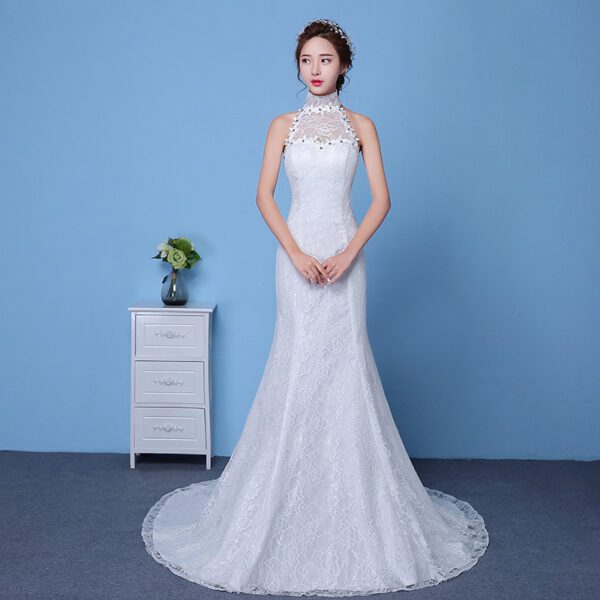 2523356861016.jpg Big Red Wedding Dress Bride Large Size Waist Fishtail Wedding Dress Fishtail Tail Korean Hanging Neck