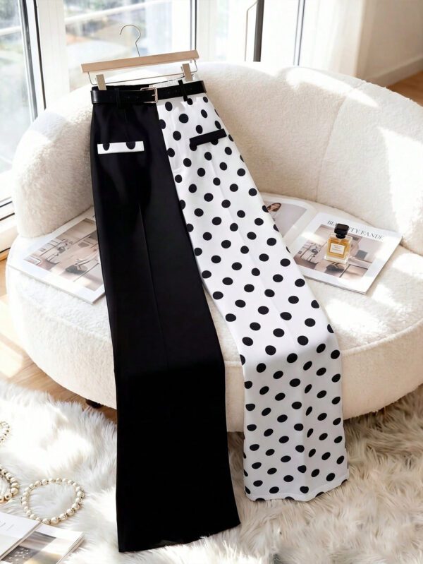 European And American-style French Chic Color-block Polka-dot Patchwork Trousers