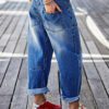 New Women's Mid-rise Rolled Hem Multi-pocket Cropped Jeans, Street Style, Casual & Versatile, Perfect For Daily Wear