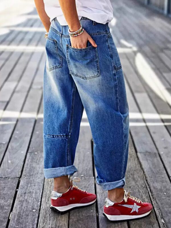 New Women's Mid-rise Rolled Hem Multi-pocket Cropped Jeans, Street Style, Casual & Versatile, Perfect For Daily Wear