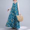 258241e0-e934-4469-8699-dc74922e0063.jpg Printed Cotton Linen Round Neck Sleeveless Dress Women's