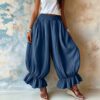 2026 Summer New Cross-Border European And American Style Loose Casual Cotton And Linen Ruffle Lantern Pants For Women