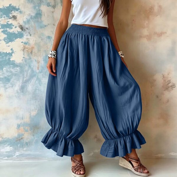 2026 Summer New Cross-Border European And American Style Loose Casual Cotton And Linen Ruffle Lantern Pants For Women