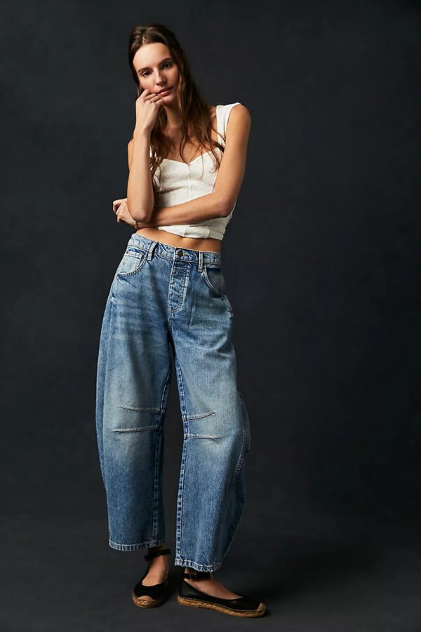 2622bacb-5e74-422d-b073-60ba1be8b031.jpg High Stretch Mid-Rise Barrel Jeans Fashion Wide Leg Shape Women Casual Baggy Mid Waist Denim Jeans