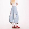 Love-Heart Print Designer-Style Cropped Denim Jeans For Women Summer