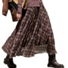 Womens Plaid Chiffon Pleated Skirt