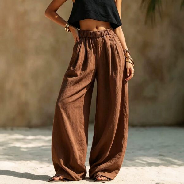 2026 Women's Spring And Autumn European And American New Style Women's Pants Solid Color Fashion Casual Loose Versatile Pocket Elastic Waist Pants