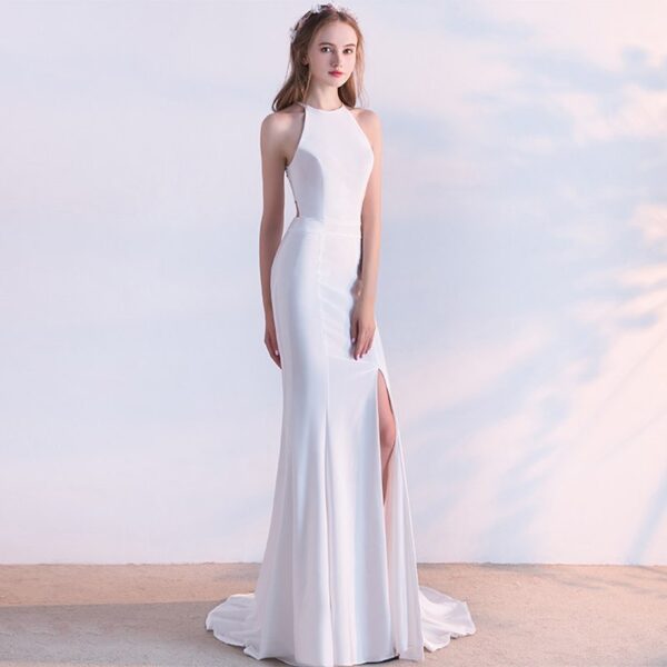 2838992014374.jpg Bride toast clothing new fashion long red fishtail hanging neck wedding banquet evening dress