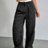 Stripe Printed Trousers Fashion High Waist Straight Leg Pants With Pocket Zipper Casual Suit Pants For Women