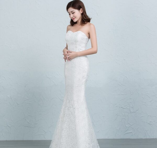 297505565152.jpg Sequined lace waist fishtail wedding dress