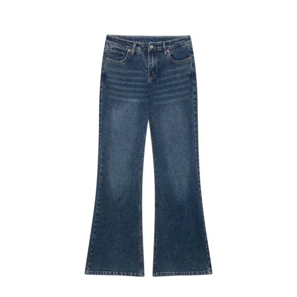 Womens Retro Loose-fit Mid-rise Turn-up-waist Denim Pants