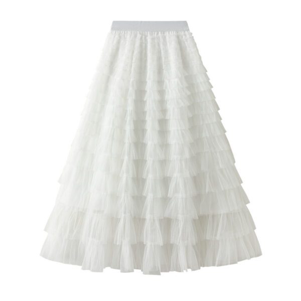 2cb9b748-12d4-41ca-b1ad-40ae9c53e42f.jpg A-Line Mesh Ruffle Skirt Women's Temperament Sweet Long Skirt Slim Cupcake Dress Womens Clothing