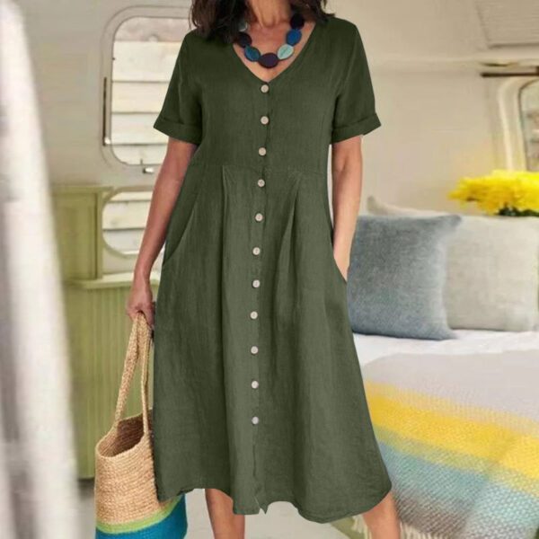 2026 Spring Summer European And American Women's New Solid Color Loose High Waist Cotton And Hemp Dress