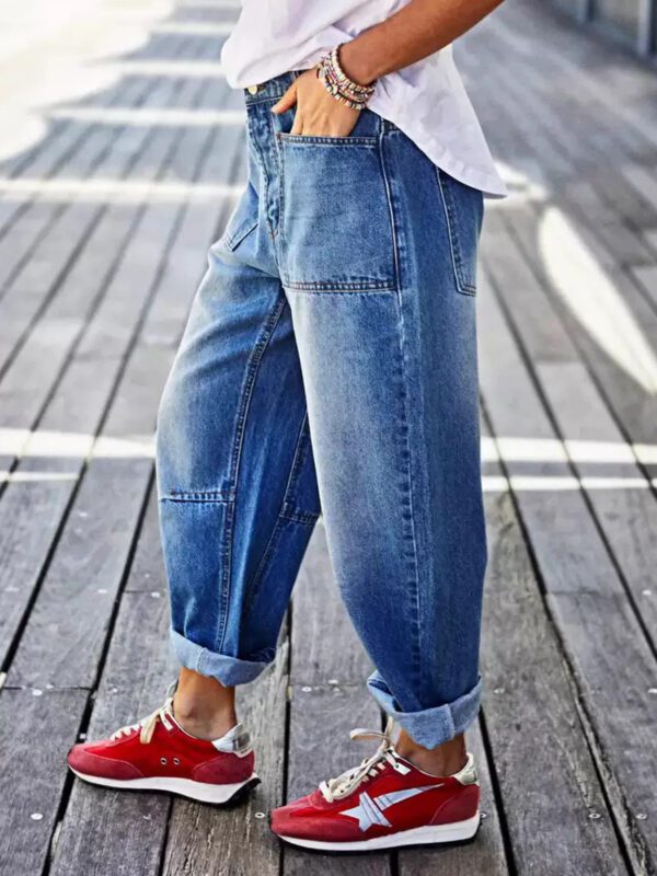 New Women's Mid-rise Rolled Hem Multi-pocket Cropped Jeans, Street Style, Casual & Versatile, Perfect For Daily Wear
