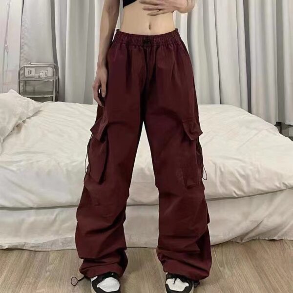 American-style Vintage Work Pants For Men And Women, Summer Versatile Straight-leg, Drapey, Cuffed, Loose Wide-leg Casual Pants-Burgundy