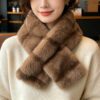 Striped Color Contrast Soft Plush Cross-hole Scarf With Retro And Sophisticated Style, Suitable For Autumn And Winter Commuting And Traveling Outfits.