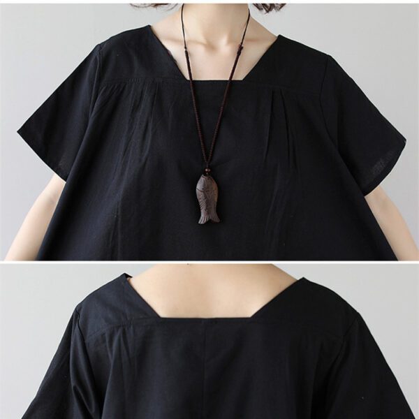 305b99fa-edd4-4c97-92b6-4e54f62c3440.jpg Cotton And Linen Short Sleeve Dress Large Size Women's Mid Length