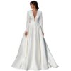 31ab4991-1624-468d-8244-21fee6066961.jpg Simple Deep-V Long-sleeve Satin Bridal Gown Elegant Cathedral Train Luxurious Quality