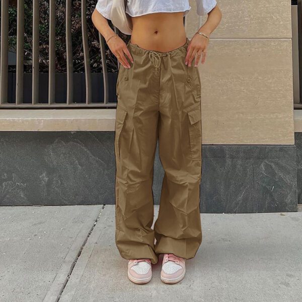 3293cc23-3aeb-4f25-accc-e7fd90aaee73.jpg Casual Cargo Pants For Women Solid Color Drawstring Pocket Design Fashion Street Trousers Girls
