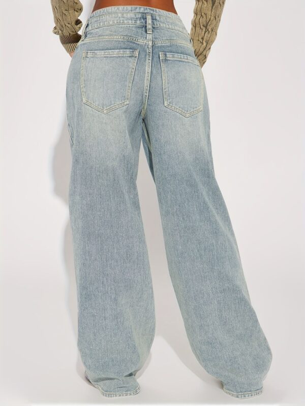 2026 New Cross-Border Foreign Trade Amazon European And American Women's Jeans With Double-Layer Waist Buttoning, Vintage Wide-Leg Jeans