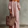 Women's Summer Off Shoulder Striped Dress Elegant Loose Casual Dress