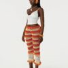 Spring Summer European Casual Fashion Mesh Pants With Open Holes And Striped Patterns Suitable For Various Outfits With Drawstring Waist And Single Piece Design