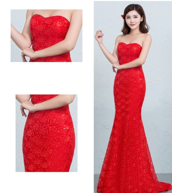357763502955.jpg Sequined lace waist fishtail wedding dress
