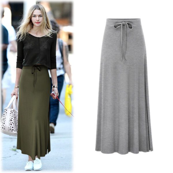 Europe And The United States Large Size Women's Fashion Knitted Skirt 200kg High Waist Long Slit A- Line Skirt Elastic Knee