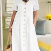 2026 Spring Summer European And American Women's New Solid Color Loose High Waist Cotton And Hemp Dress