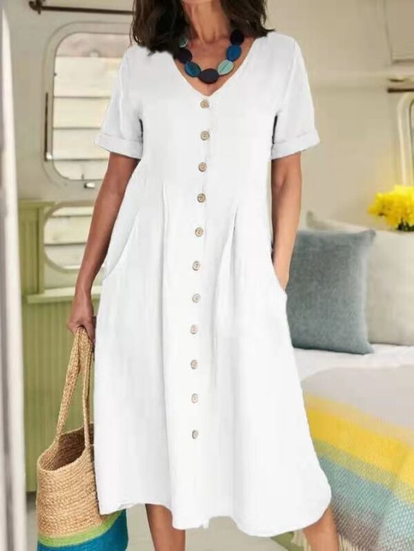 2026 Spring Summer European And American Women's New Solid Color Loose High Waist Cotton And Hemp Dress