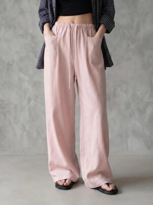 European And American Cross-Border Amazon Independent Site New Women's Solid Color Wide-Leg High-Waisted Loose Drawstring Casual Pants