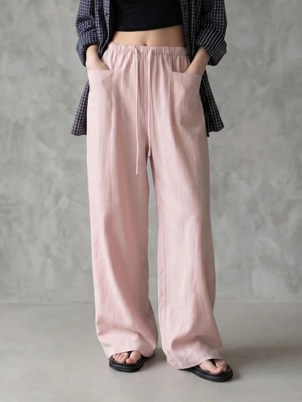 European And American Cross-Border Amazon Independent Site New Women's Solid Color Wide-Leg High-Waisted Loose Drawstring Casual Pants
