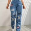 37655952-d52a-4b0e-a97b-7ec834eb16a6.jpg High Waisted Straight Leg Jeans For Women Trendy Butterfly Print Ripped Distressed Denim Pants