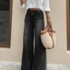 Vintage Washed Black High Waist Wide Leg Jeans Women Loose Floor Length Denim Pants Casual Relax Fit Pocket Retro Denim Trousers