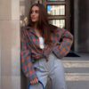 Amazon Ozon Cross-Border Women's Shirt Retro Style Loose 2025 Spring Autumn Winter Plaid Long-Sleeve Pocket Shirt Versatile