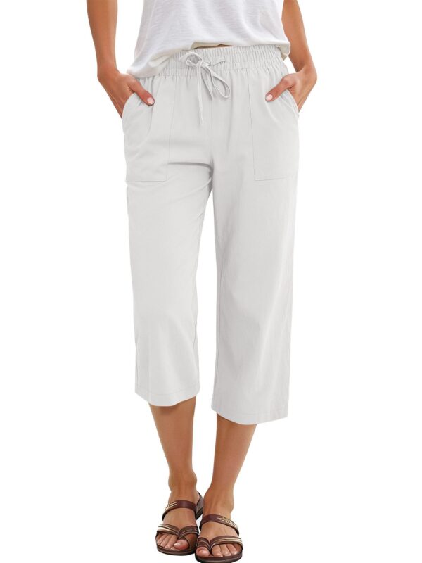 Wish Spring And Autumn European And American Women's Fashion Solid Color Cotton Linen Loose Drawstring Wide-Leg Casual Pants For Women