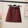 Gray Suit Skirt With Belt For Women