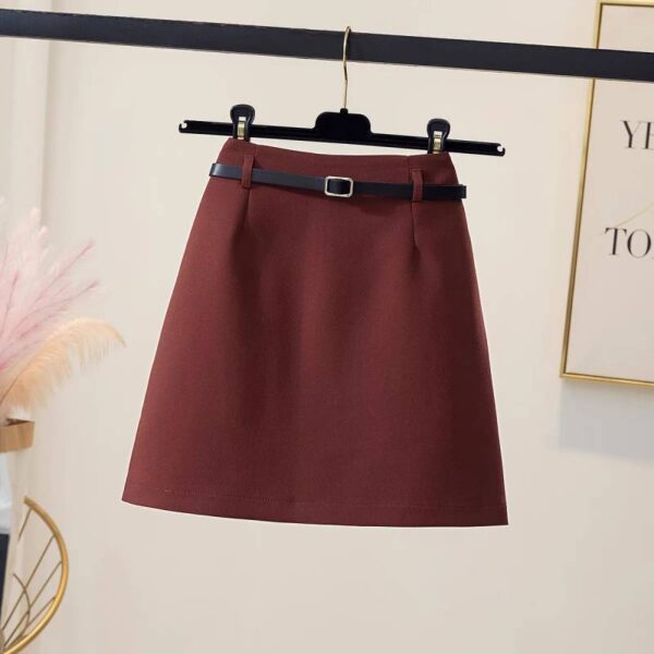 Gray Suit Skirt With Belt For Women